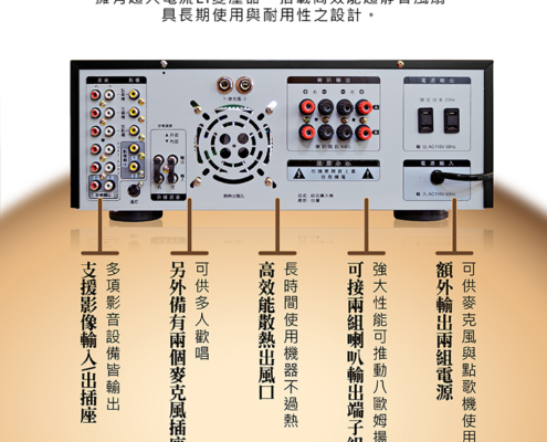 G&M A1+卡拉OK專業擴大機 G&M A1+ 卡拉OK專業擴大機 物超所值的KTV音效,就在你家! 晶片瓦數全面升級,聲音更細緻、更動聽, 中頻飽滿、低頻厚實,不暴衝、不嘯叫,唱起來超順! 外型更升級 —— 高級黑色面板 + LED雙彩顯示 + 雙指針電錶 不只好聽,更要好看、好操作! 全中文介面,上手零障礙 五個麥克風輸入,多人歡唱不等麥 大電流變壓器 + 超靜音風扇,穩定又耐唱 家庭聚會、好友PK、KTV等級音場一次到位! 🇹🇼 台灣製造 • 品質保證 • 一年保固 A1+ —— 讓你不只唱歌,而是在開演唱會!
