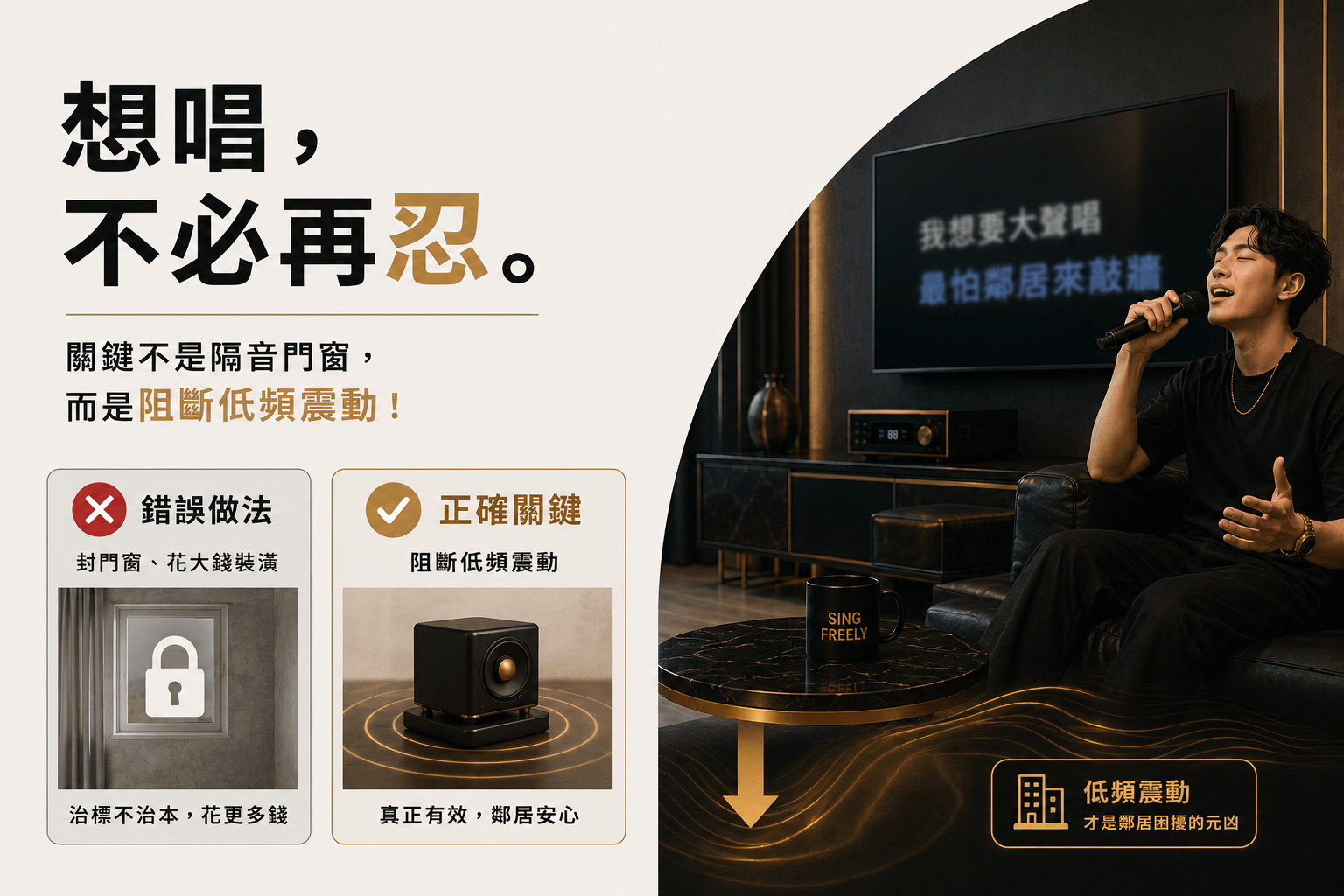 想唱不需要再忍,關鍵不是隔音門窗,而是要阻斷低頻震動