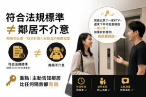 符合法規標準並不能於鄰居不介意，因為鄰居的反應是取決於個人對聲音的敏感程度