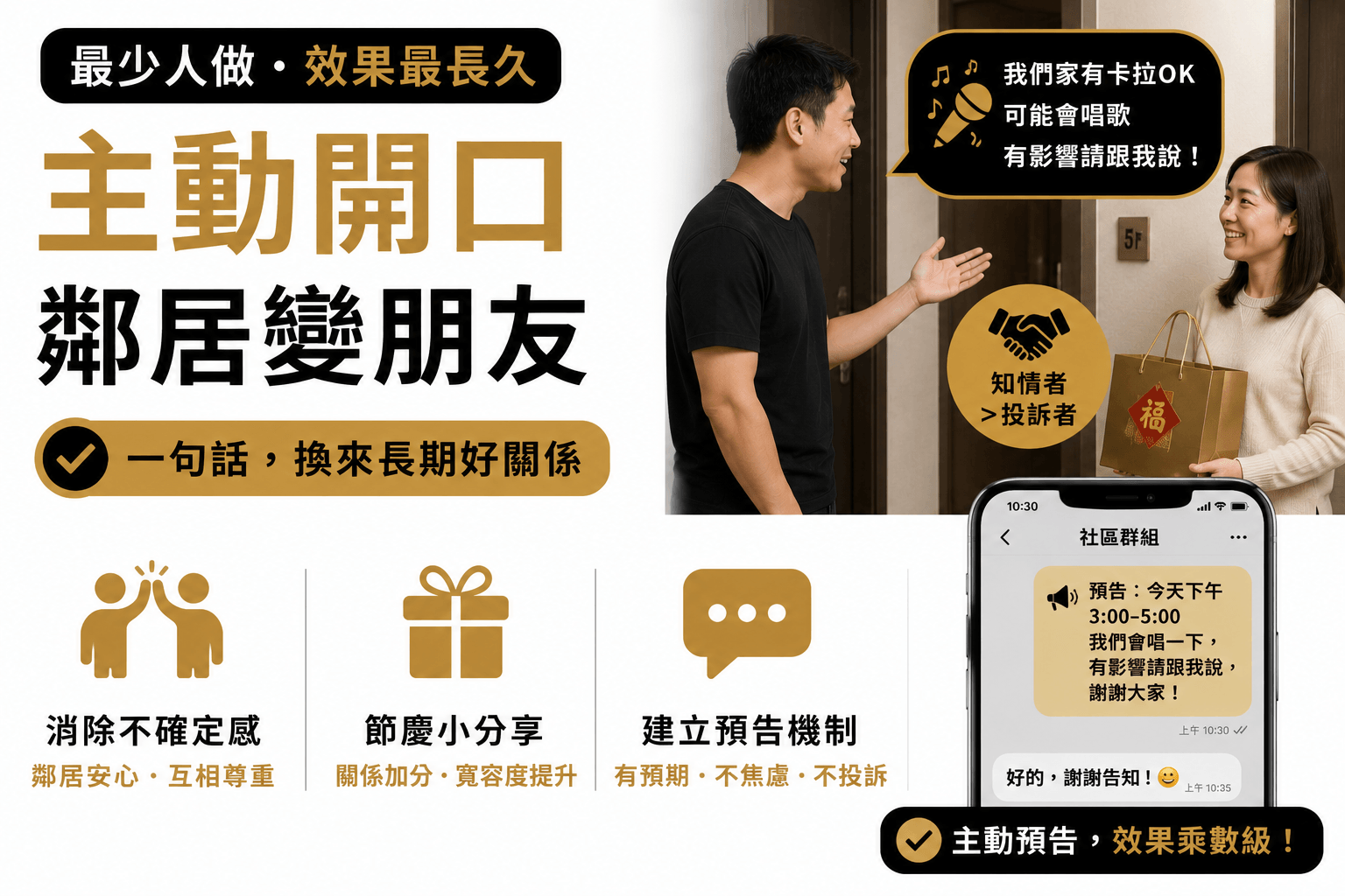 主動開口,讓鄰居變朋友,讓投訴者變知情者 主動開口,讓鄰居變朋友,讓投訴者變知情者